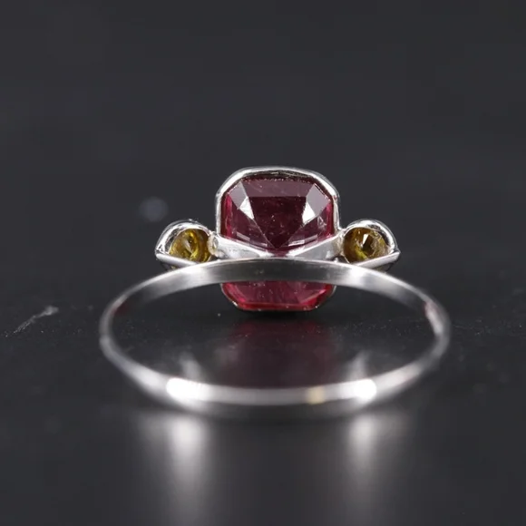 14K Gold Rubellite Tourmaline & Yellow Diamond Ring - Artisan Minimalist - Picture 3 of 4